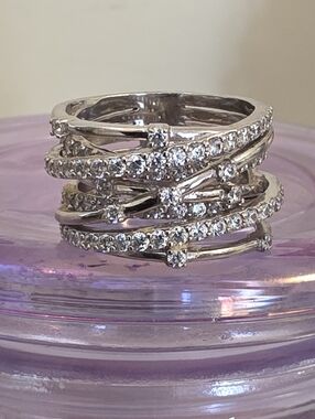 Crislu Entwined Platinum Plated & Silver Multi-Row CZ Wrap Ring